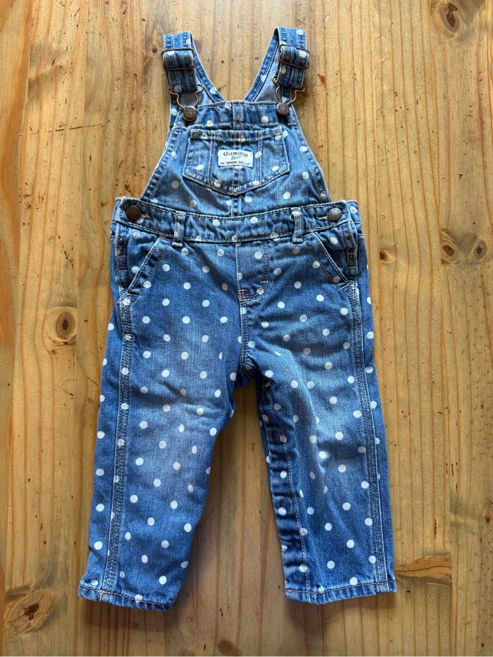 OshKosh B'gosh Blue Denim Polka Dot Overalls